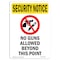 Signmission OSHA Security Sign, 10" Height, Rigid Plastic, No Guns Allowed Beyond, Portrait OS-SN-P-710-V-11733 - alternate 1